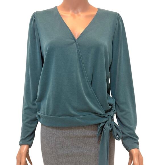 Green Envelope medium faux side tie wrap top blouse TLS1 2903 - Picture 1 of 9